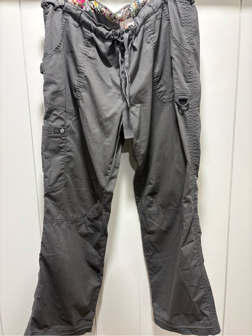 Koi Lite Kathy Peterson Scrub Pants Womens Size XL Gray Cargo Stretch Nurse